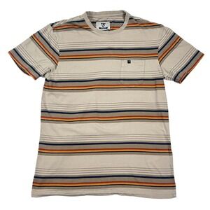 Vissla Mens Striped Pocket T-Shirt Medium Beige Tan Coastal Retro Surf Tee